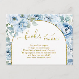 Dusty Blue Floral Baby Shower Books für Baby Einladungspostkarte