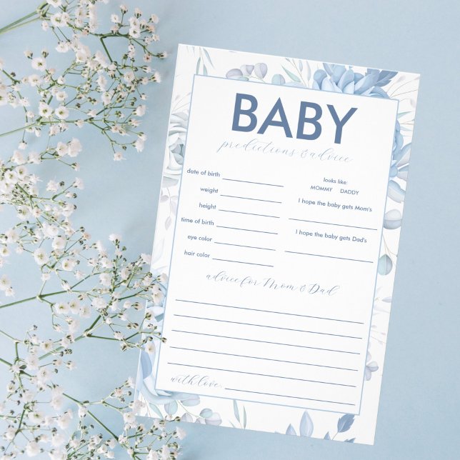 Dusty Blue Floral Baby Vorhersagen und Advice Game Flyer (Blue Floral Baby Predictions and Advice Baby Shower Game)