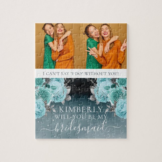 Dusty Blue Floral Be My Bridesmaid Foto (Vertikal)