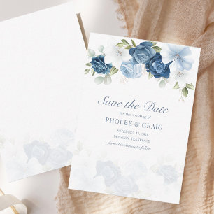 Dusty Blue Floral Bloom Ankündigung Datum freihalt