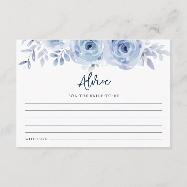 Dusty Blue Floral Blume Brautparty Advice Card Begleitkarte (Vorderseite)