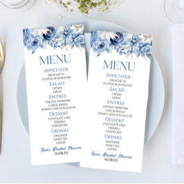 Dusty Blue Floral Blume Brautparty Food Menükarte
