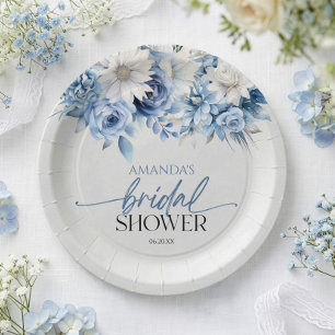 Dusty Blue Floral Blume Brautparty Pappteller