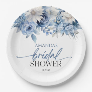 Dusty Blue Floral Blume Brautparty Pappteller