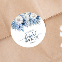 Dusty Blue Floral Blume Brautparty Runder Aufkleber