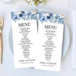 Dusty Blue Floral Blume Garden Wedding Menükarte