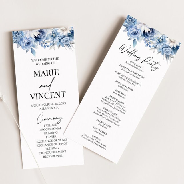 Dusty Blue Floral Blume Garden Wedding Programm (Von Creator hochgeladen)