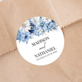 Dusty Blue Floral Blume Garden Wedding Runder Aufkleber
