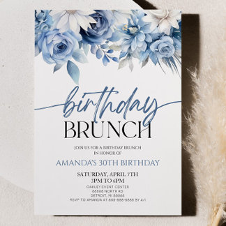 Dusty Blue Floral Blume Geburtstag Brunch Party Einladung
