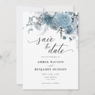 Dusty Blue Floral Bohemisch Wedding Save the Date Einladung