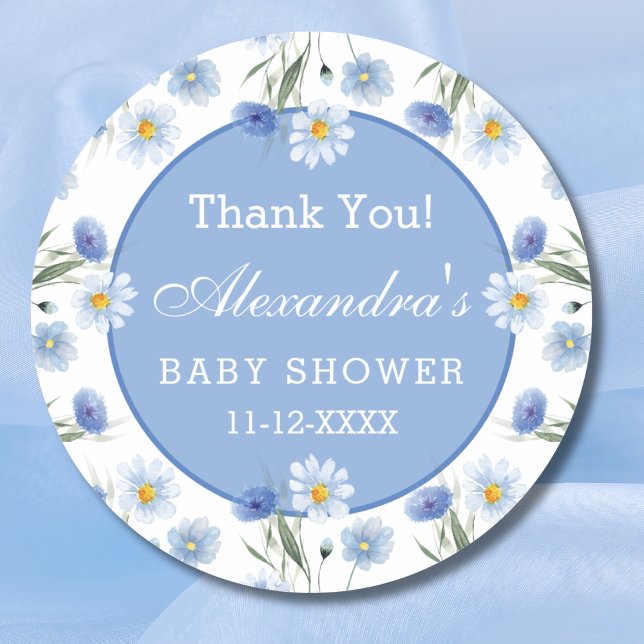 Dusty Blue Floral Boho Babydusche Vielen Dank Runder Aufkleber (Von Creator hochgeladen)