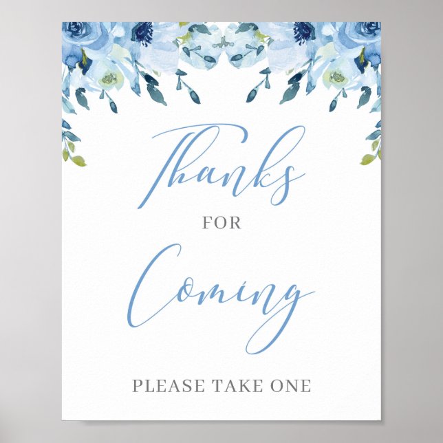 Dusty Blue Floral Boho Danke für das kommende Zeic Poster (Vorne)