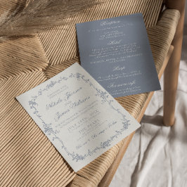 Dusty Blue Floral Boho Herbal All In One Wedding Einladung