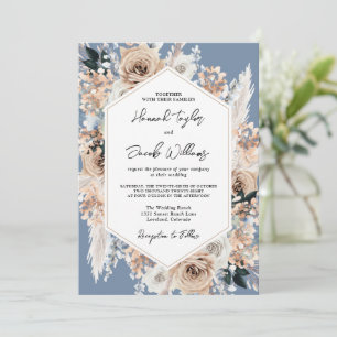 Dusty Blue Floral Boho Hochzeitseinladung Einladung