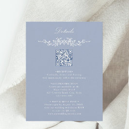 Dusty Blue Floral Border QR Code Hochzeitdetails Begleitkarte