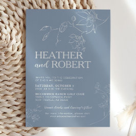 Dusty Blue Floral Botanical Boho Simple Wedding Einladung