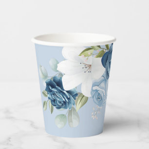 Dusty Blue Floral Botanical Brautparty Pappbecher