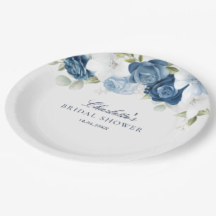 Dusty Blue Floral Botanical Brautparty Pappteller