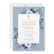 Dusty Blue Floral Botanical First Holy Communion