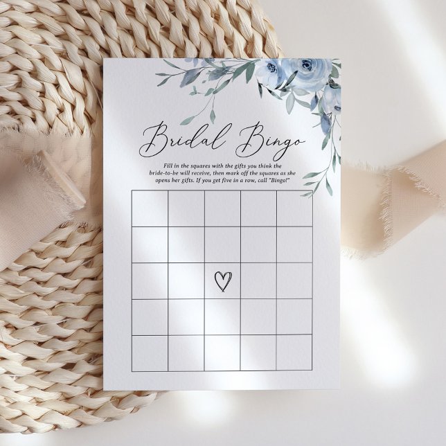 Dusty Blue Floral Brautparty Bingo Game Einladung (Von Creator hochgeladen)