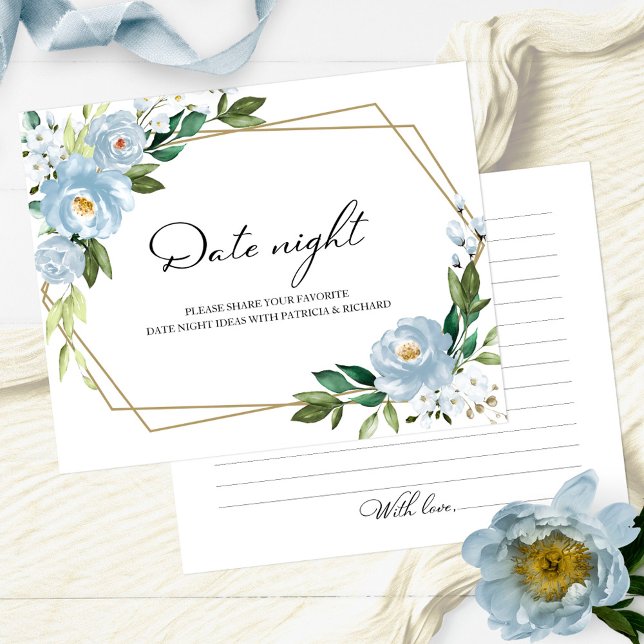 Dusty Blue Floral Brautparty Date Night Cards (Von Creator hochgeladen)