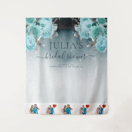 Dusty Blue Floral Brautparty Foto Wandteppich