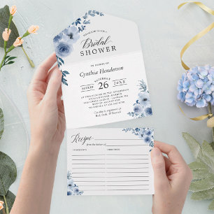 Dusty Blue Floral Brautparty mit Rezept All In One Einladung
