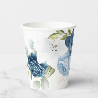Dusty Blue Floral Brautparty Pappbecher