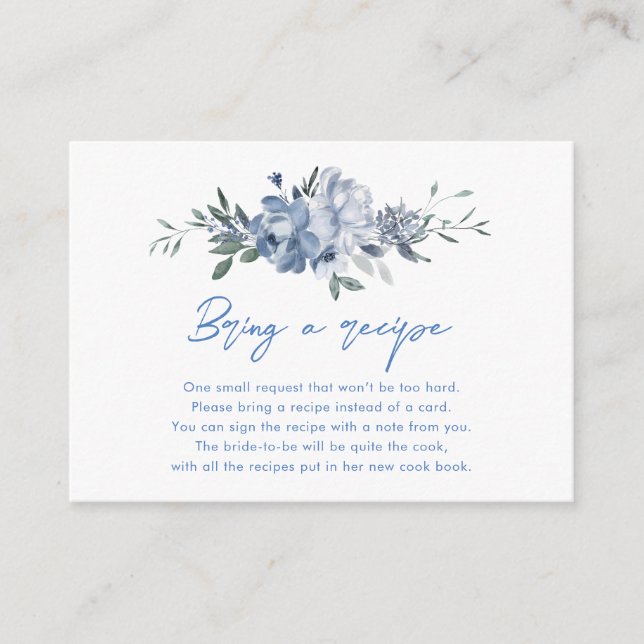 Dusty Blue Floral Brautparty Rezept Begleitkarte (Vorderseite)