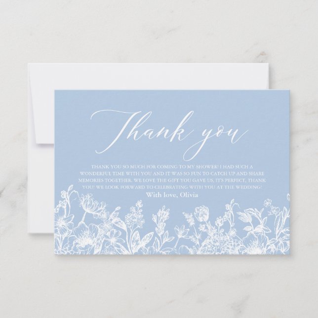 Dusty Blue Floral Brautparty Vielen Dank Einladung (Vorderseite)