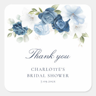 Dusty Blue Floral Brautparty Vielen Dank Quadratischer Aufkleber
