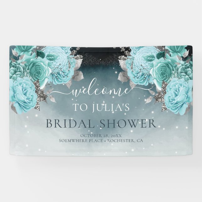 Dusty Blue Floral Brautparty Willkommen Banner (Horizontal)