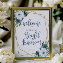 Dusty Blue Floral Bridal Luncheon Begrüßungszeiche