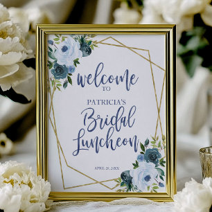 Dusty Blue Floral Bridal Luncheon Begrüßungszeiche Poster