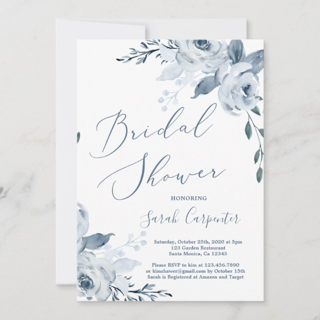 Dusty Blue floral Bridal Shower Invitation (Devant)