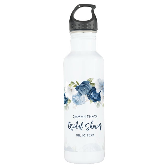 Dusty Blue Floral Bridal Shower Personalized Edelstahlflasche (Vorderseite)