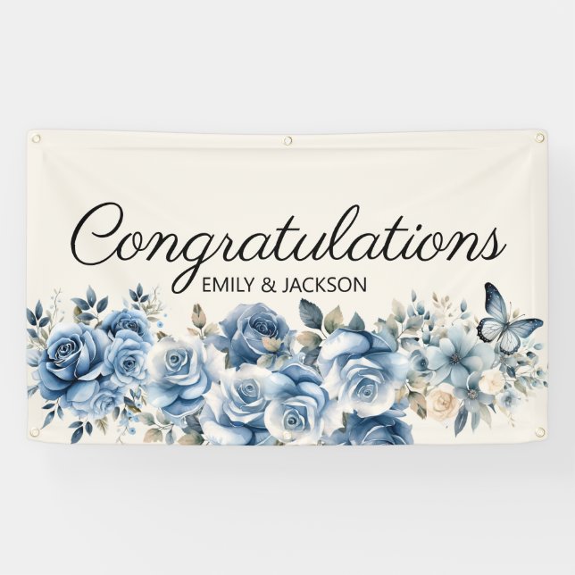 Dusty Blue Floral Butterfells Verlobung Banner (Horizontal)