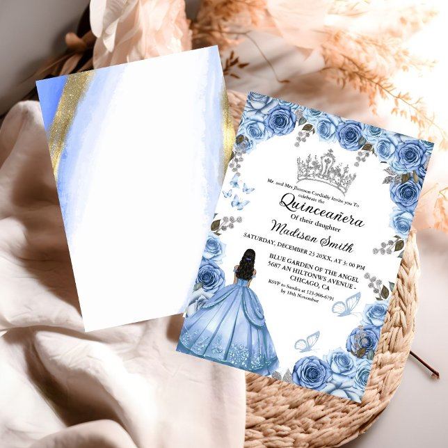 Dusty Blue Floral Butterfly Girl Quinceanera Einladung (Von Creator hochgeladen)