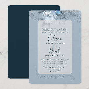 Dusty Blue Floral Calligrafy Watercolor Einladung