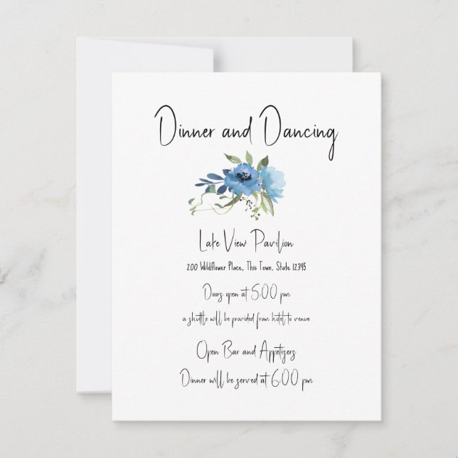 Dusty Blue Floral Charm Hochzeitdetails Einladung (Vorderseite)