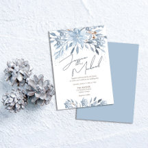 Dusty Blue Floral Chic Script Winter Theme Wedding
