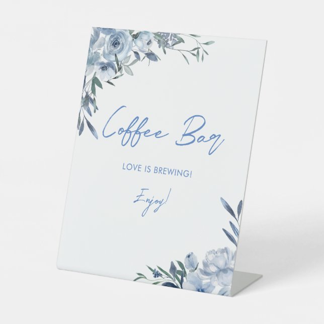 Dusty Blue Floral Coffee Bar Braut Sockelschild (Vorderseite)
