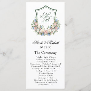 Dusty Blue Floral Crest Programme de mariage