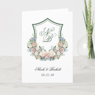 Dusty Blue Floral Crest Programme de mariage