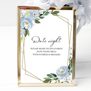 Dusty Blue Floral Date Night Jar Sign Poster
