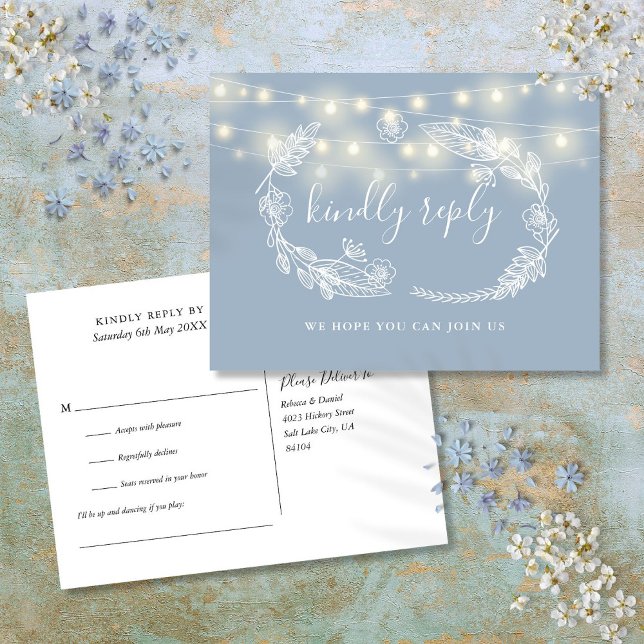 Dusty Blue Floral Demande de carte RSVP (Dusty Blue Floral Song Request RSVP Card)