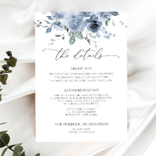 Dusty Blue Floral Détails du Mariage Carte de boît