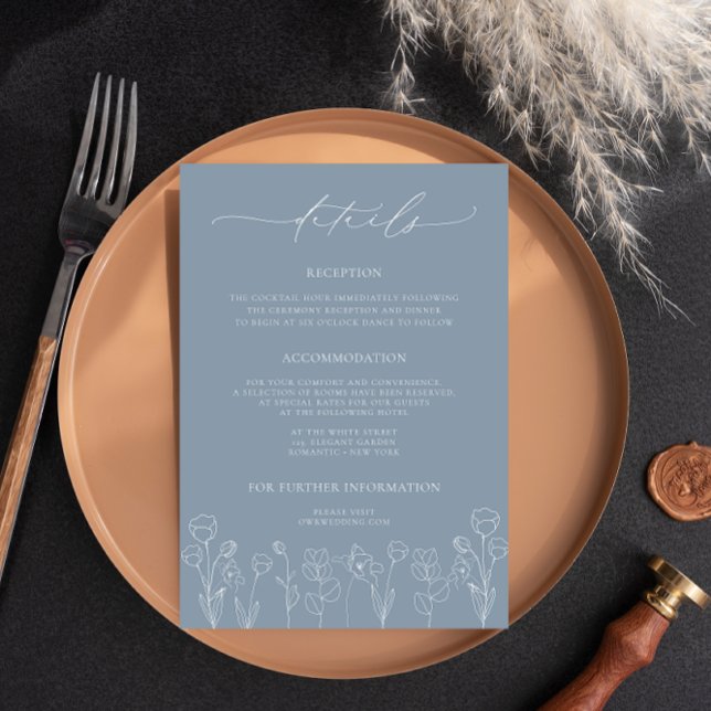 Dusty Blue Floral Détails du Mariage Carte de boît (Créateur téléchargé)