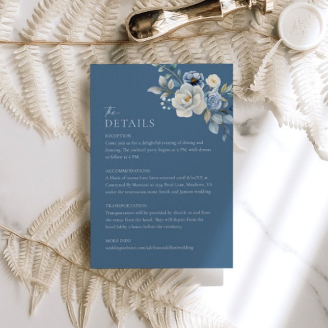 Dusty Blue Floral Détails du Mariage Carte de boît (Créateur téléchargé)