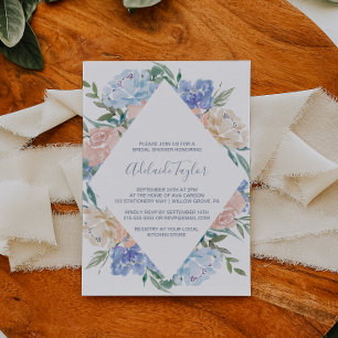 Dusty Blue Floral Diamond Brautparty Einladung
